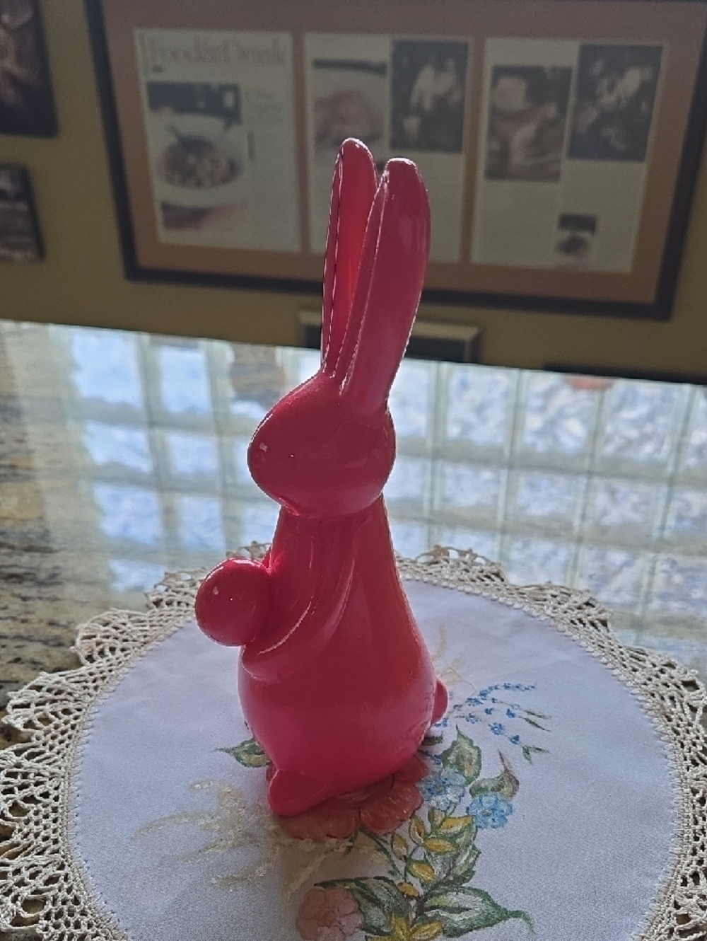 Glossy Pink Ceramic Bunny Figurine - Picture 2 of 7